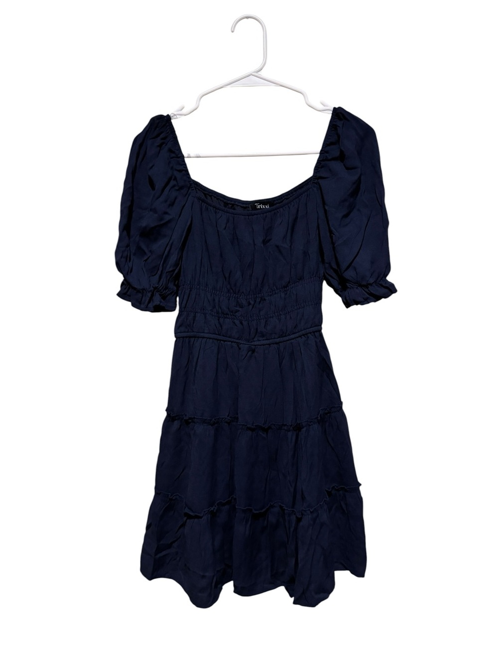 Trixxi Navy Square Neck Puff-Sleeve Mini Dress